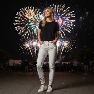 Vineyard Vines White Skinny Jeans w/blue & silver embroidered stars